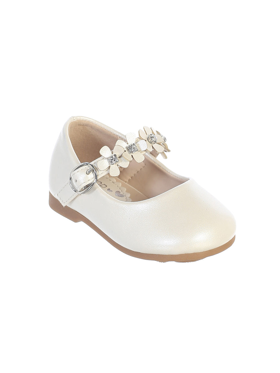 Beautiful Leatherette Shoes with Flowers Across the Strap