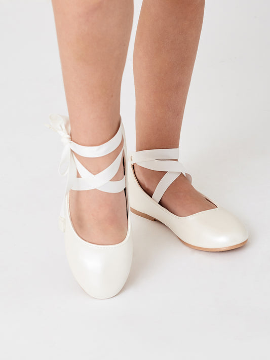 Matte Mary Jane Flats with a Ribbon Ankle Tie