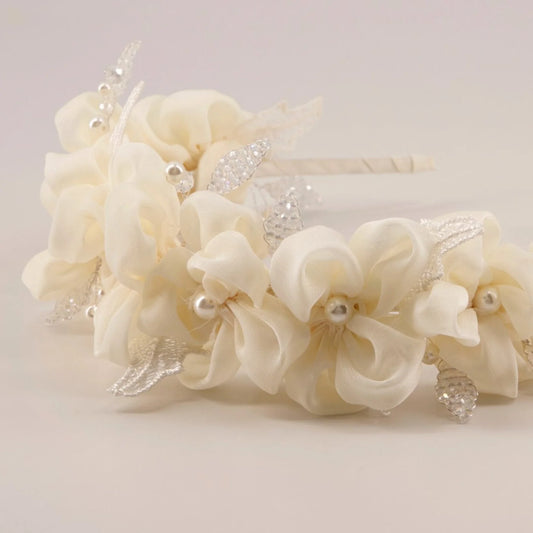 The Mila Flowers with Pearls & Crystals Headband