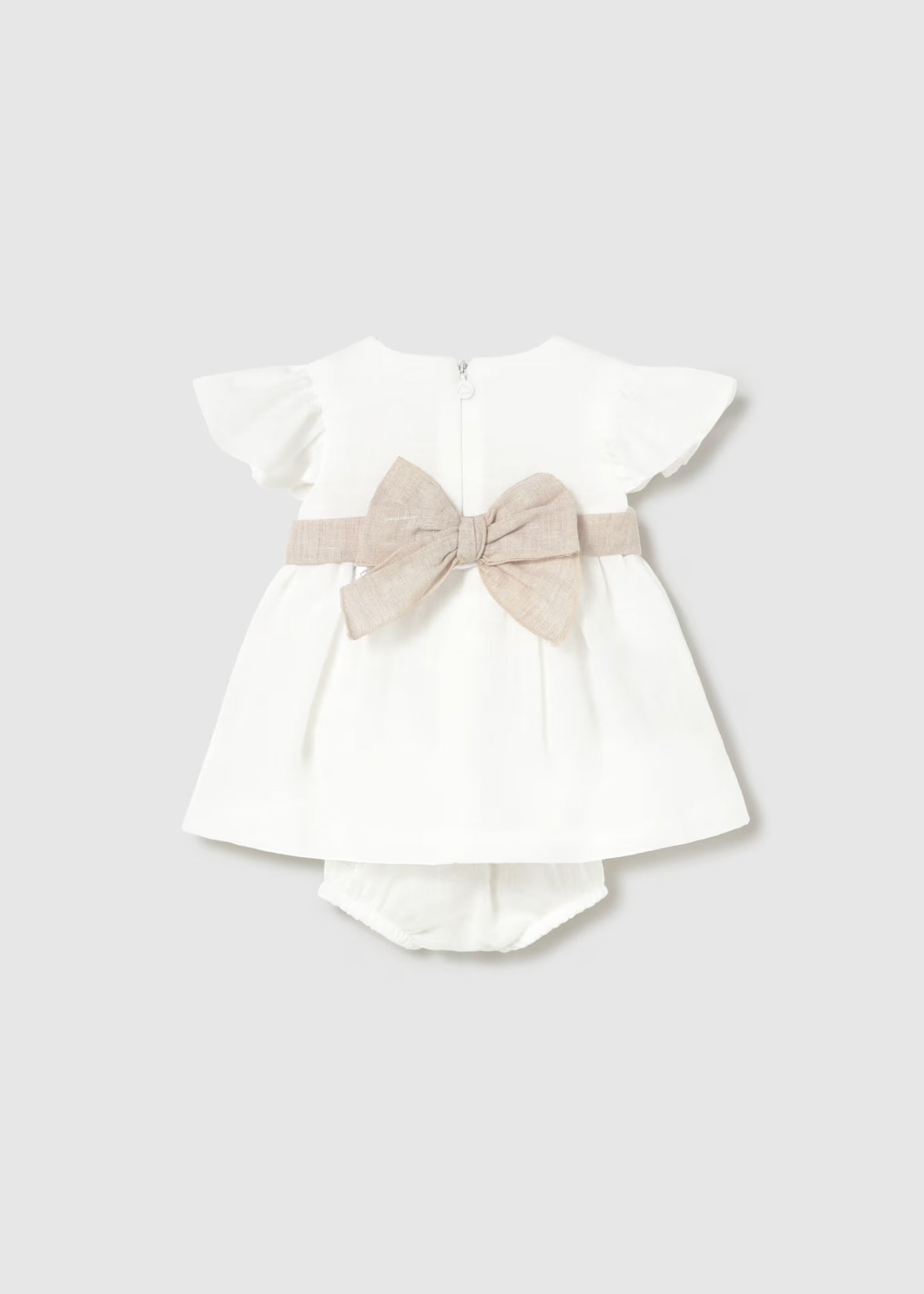 Mayoral Newborn Girl Dress with Floral Sash and Bloomers