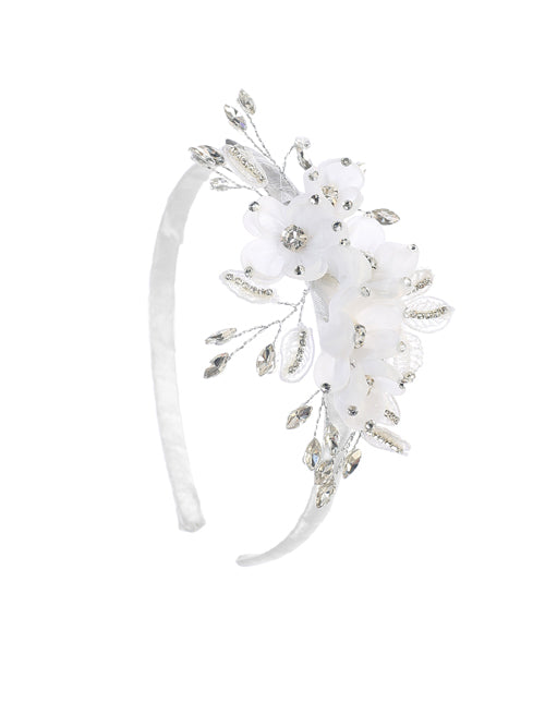 Satin Headband with Organza Flowers and Rhinestones