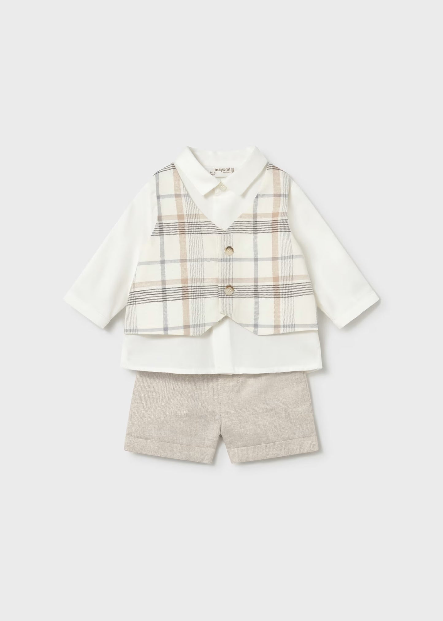 Mayoral Newborn Boy Shorts and Shirt with Faux Vest Set