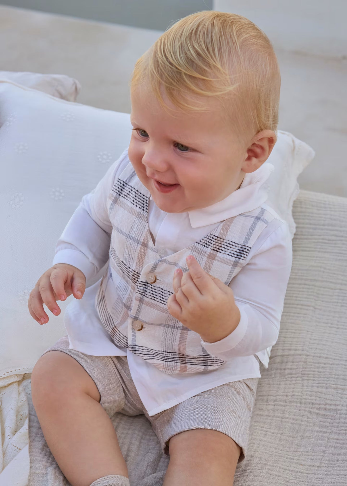 Mayoral Newborn Boy Shorts and Shirt with Faux Vest Set