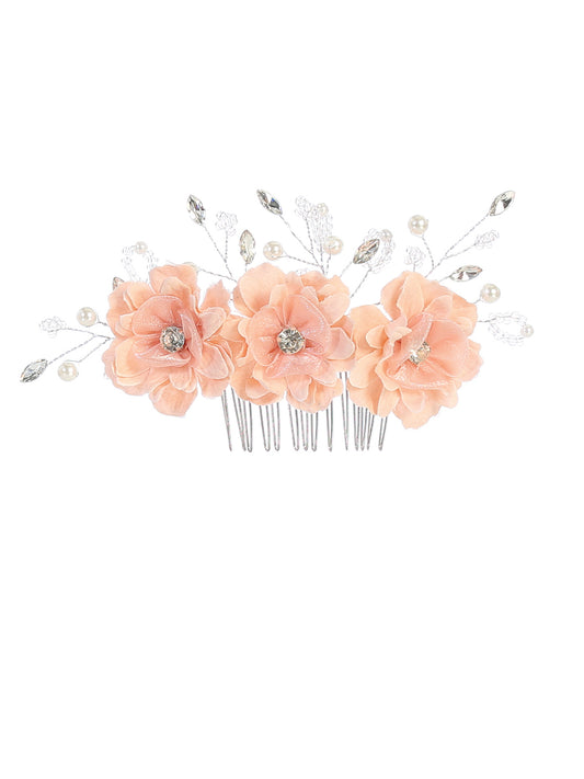 Three Flower Hair Comb with Beading and Rhinestones