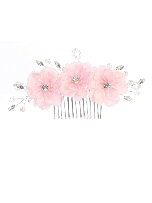 Three Flower Hair Comb with Beading and Rhinestones