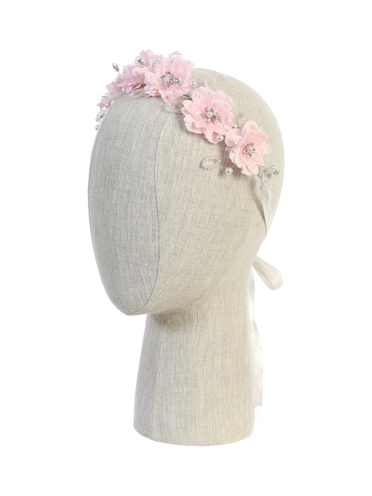 Silk Flower Headband with Rhinestones and Pearls