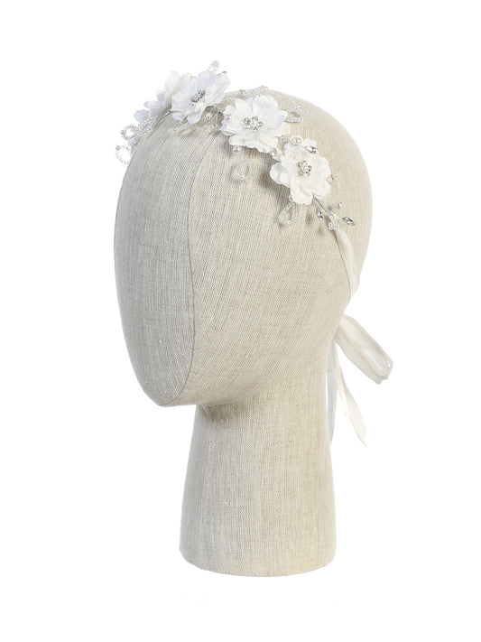 Silk Flower Headband with Rhinestones and Pearls