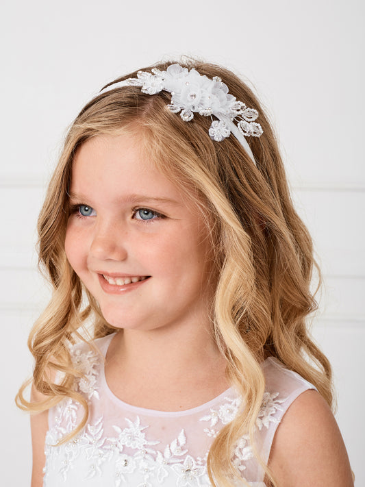 Satin Headband with Organza Flowers