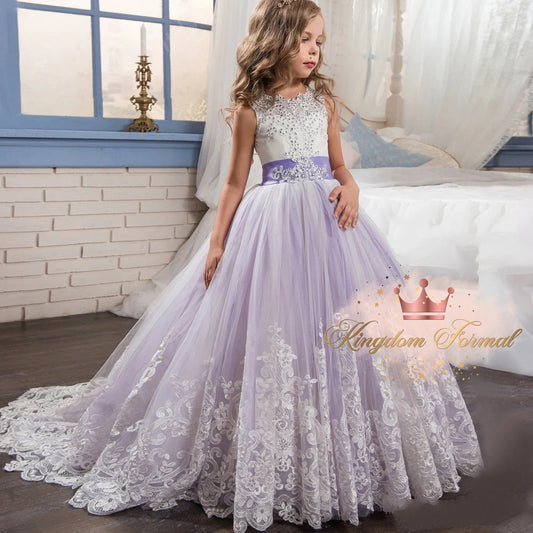 Girls Lavender Lace Flower Girl Dress