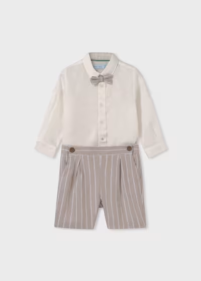 Abel & Lula Boy Set Of Linen Shirt With Bow Tie And Shorts