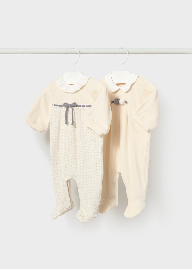 Mayoral Velour Footie w/Polka Dots