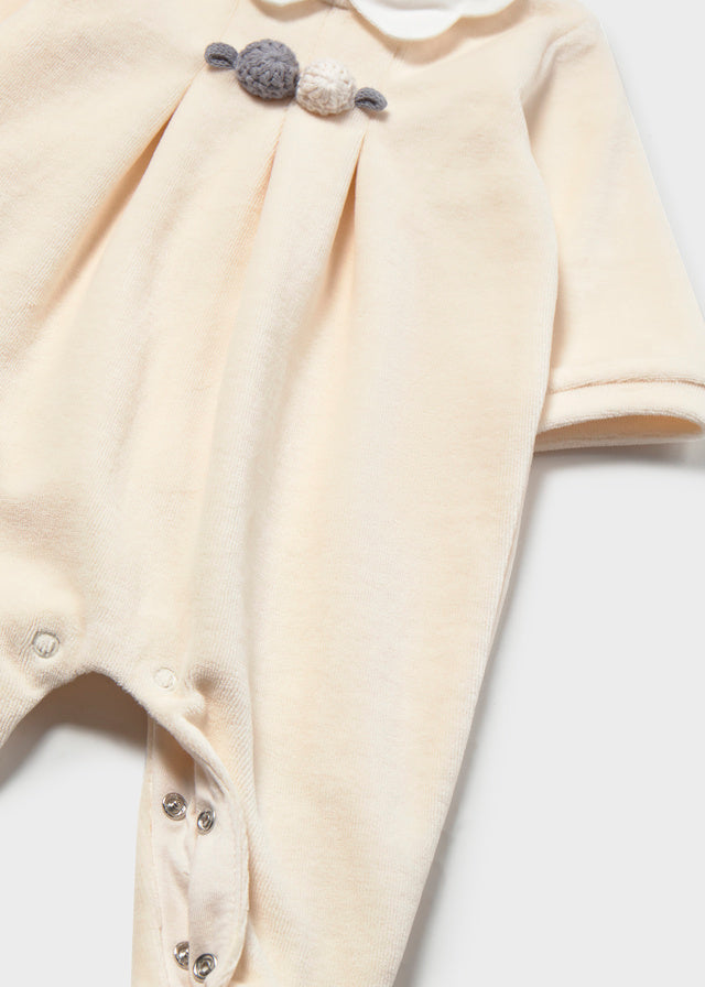 Mayoral Velour Footie w/Rosettes