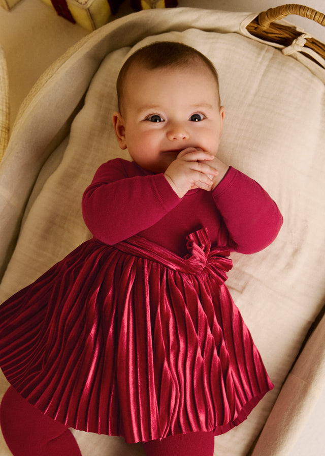 Mayoral Pleated Velvet Dress/Onesie