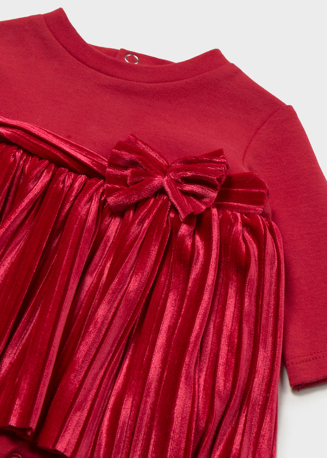 Mayoral Pleated Velvet Dress/Onesie