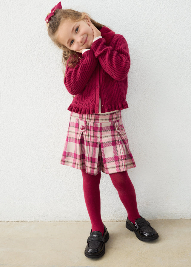 Mayoral Girl 2pc Cardigan & Plaid Skorts Set