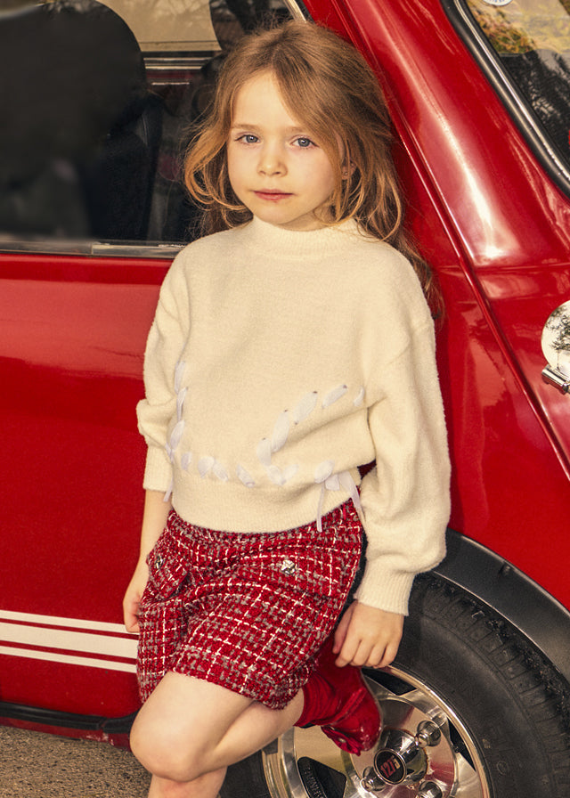 Mayoral Girl 2pc Mock Turtle Neck & Plaid Shorts Set