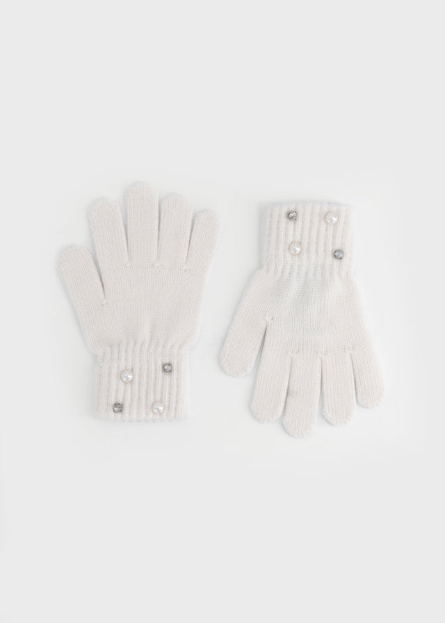 Mayoral Girl Mitten Set w/Pearl & Crystals