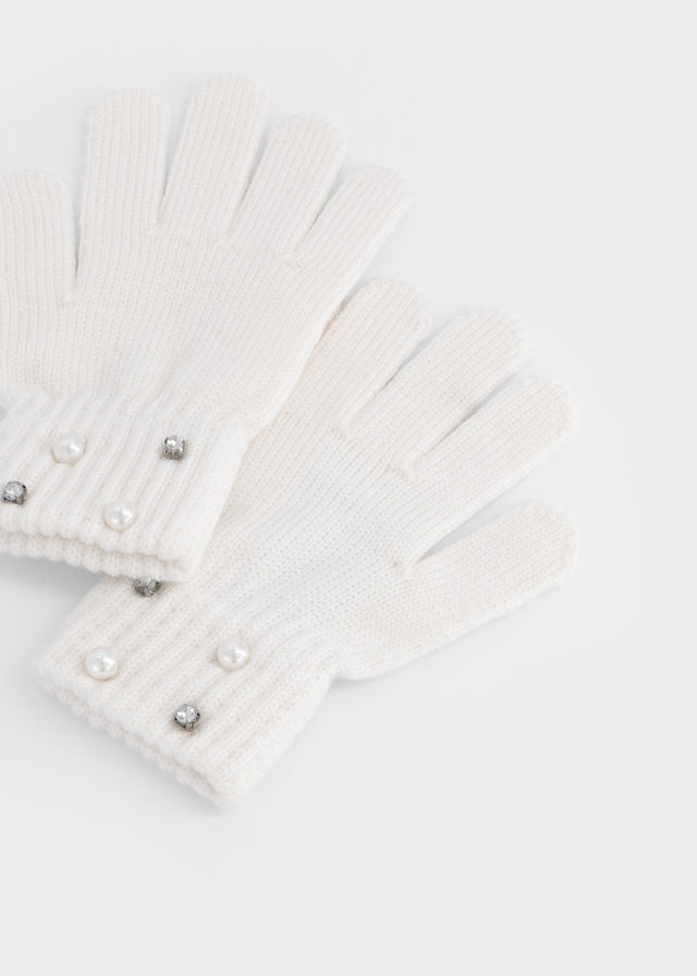 Mayoral Girl Mitten Set w/Pearl & Crystals