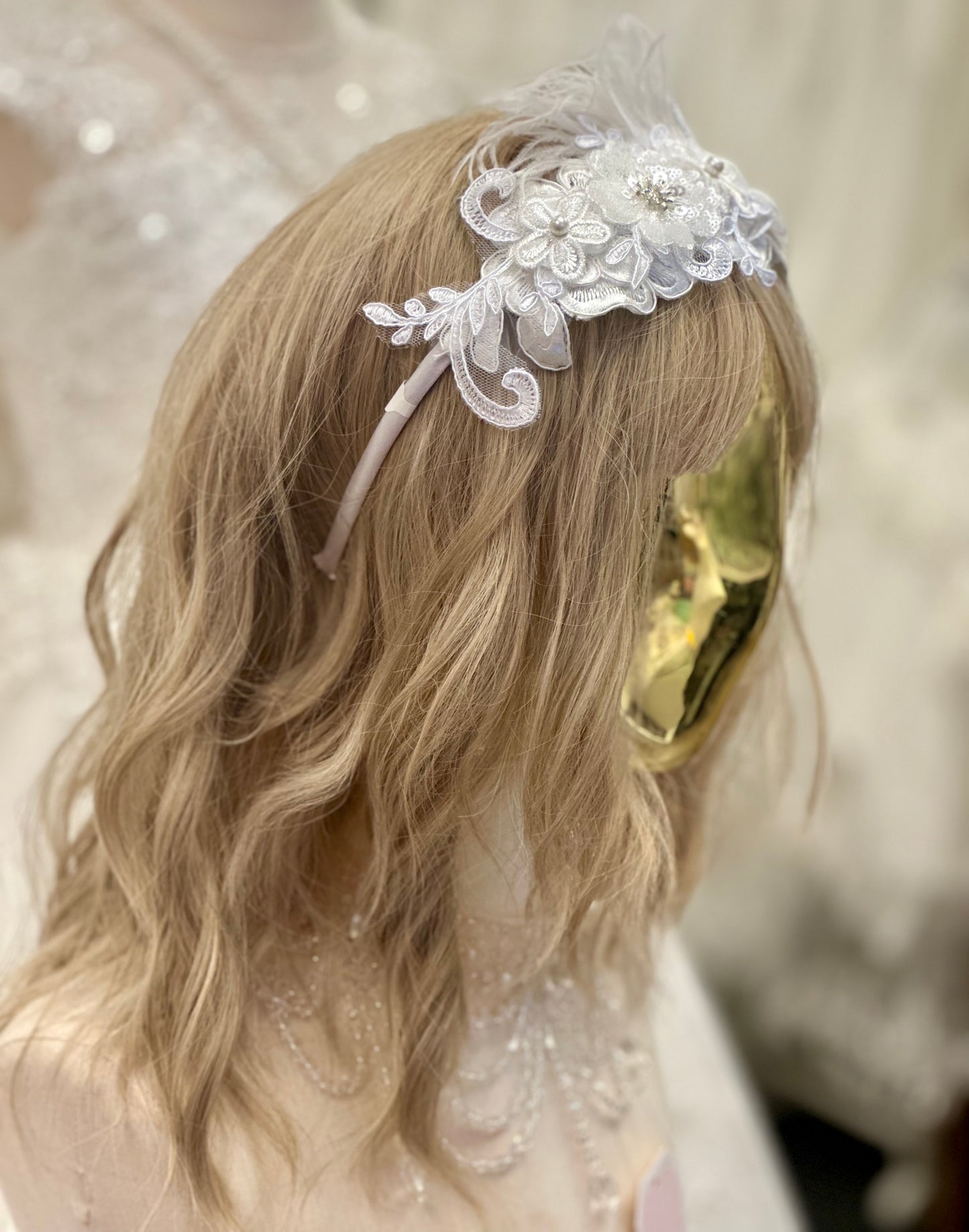 Satin Headband w/Feathers/Applique