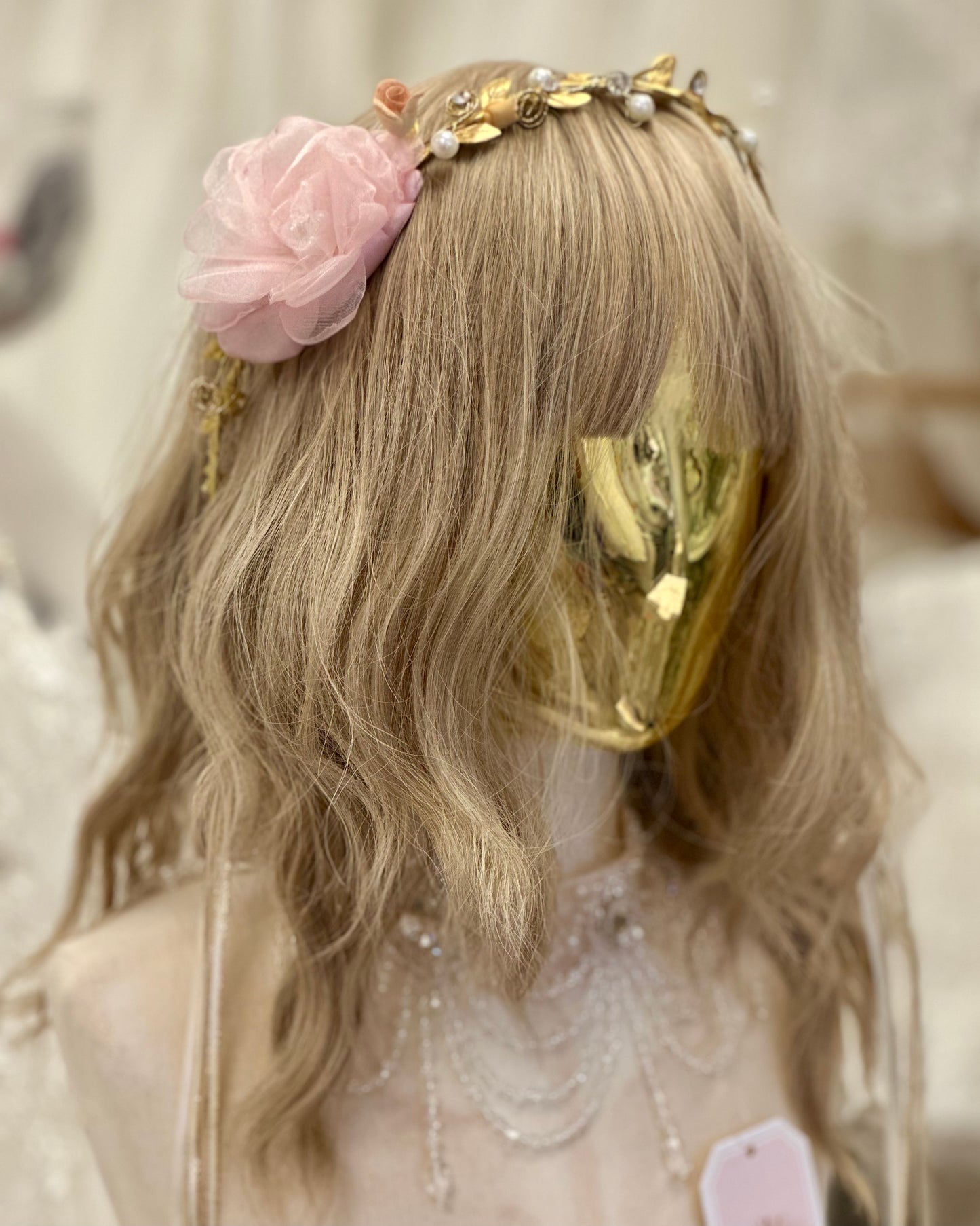 Blush Flower Headpiece w/Gold Accents