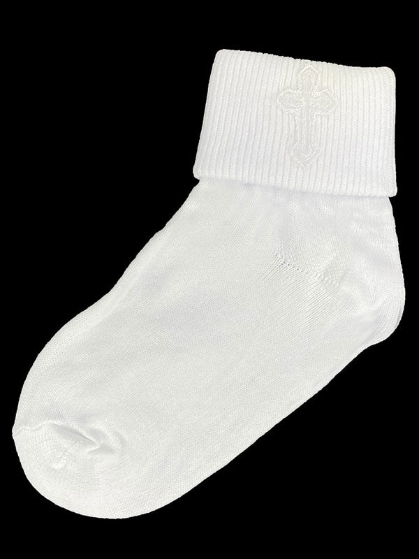 Boy's christening socks with embroidered cross