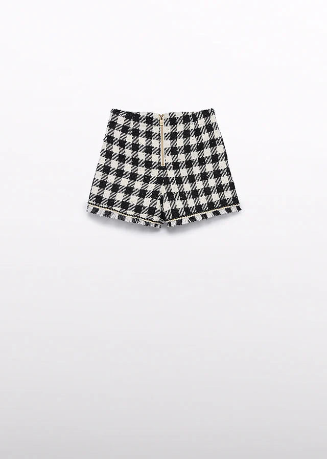 Abel & Lula Girl Chiffon Blouse with Embroidered Collar, Hound Tooth Shorts