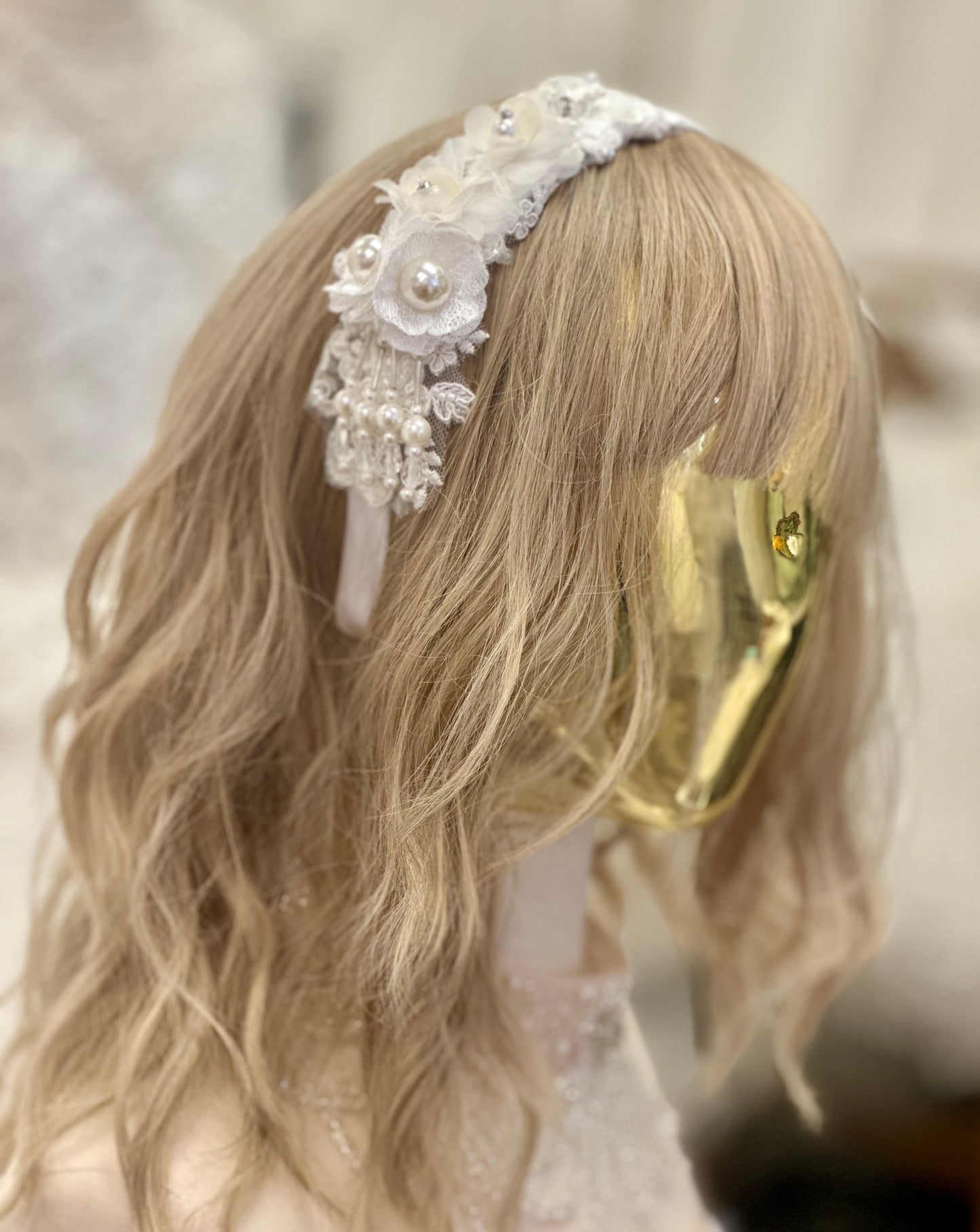 Satin Headband w/Lace & Flowers