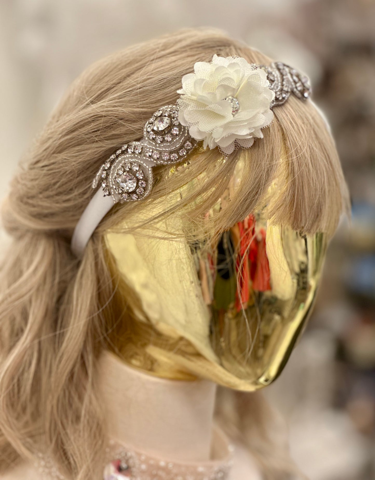 Satin Headband w/Ivory Flower