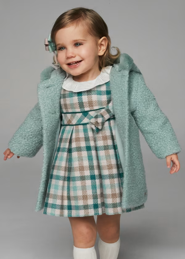Mayoral Ruffled Neck Plaid Dress
