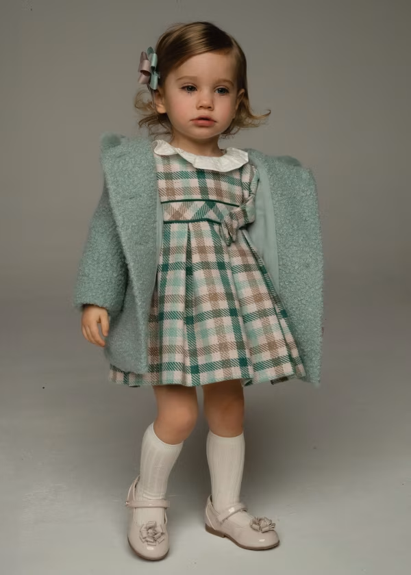 Mayoral Ruffled Neck Plaid Dress