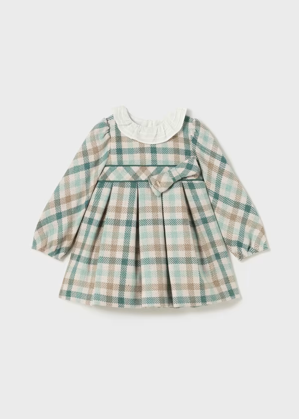 Mayoral Ruffled Neck Plaid Dress