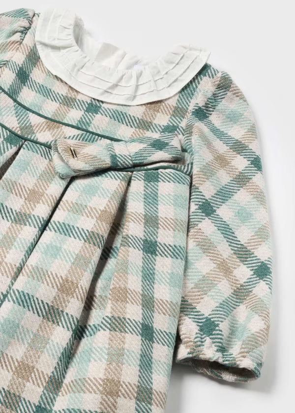 Mayoral Ruffled Neck Plaid Dress