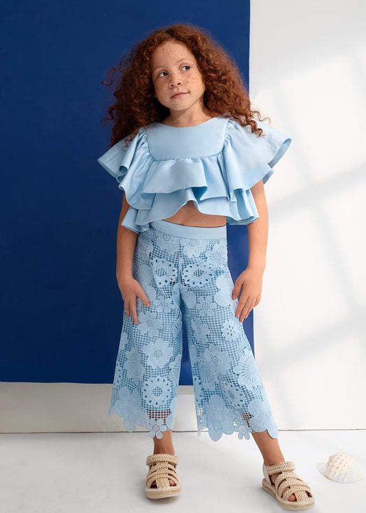 Abel & Lula Girl Guipure Culotte Pants and Top Set