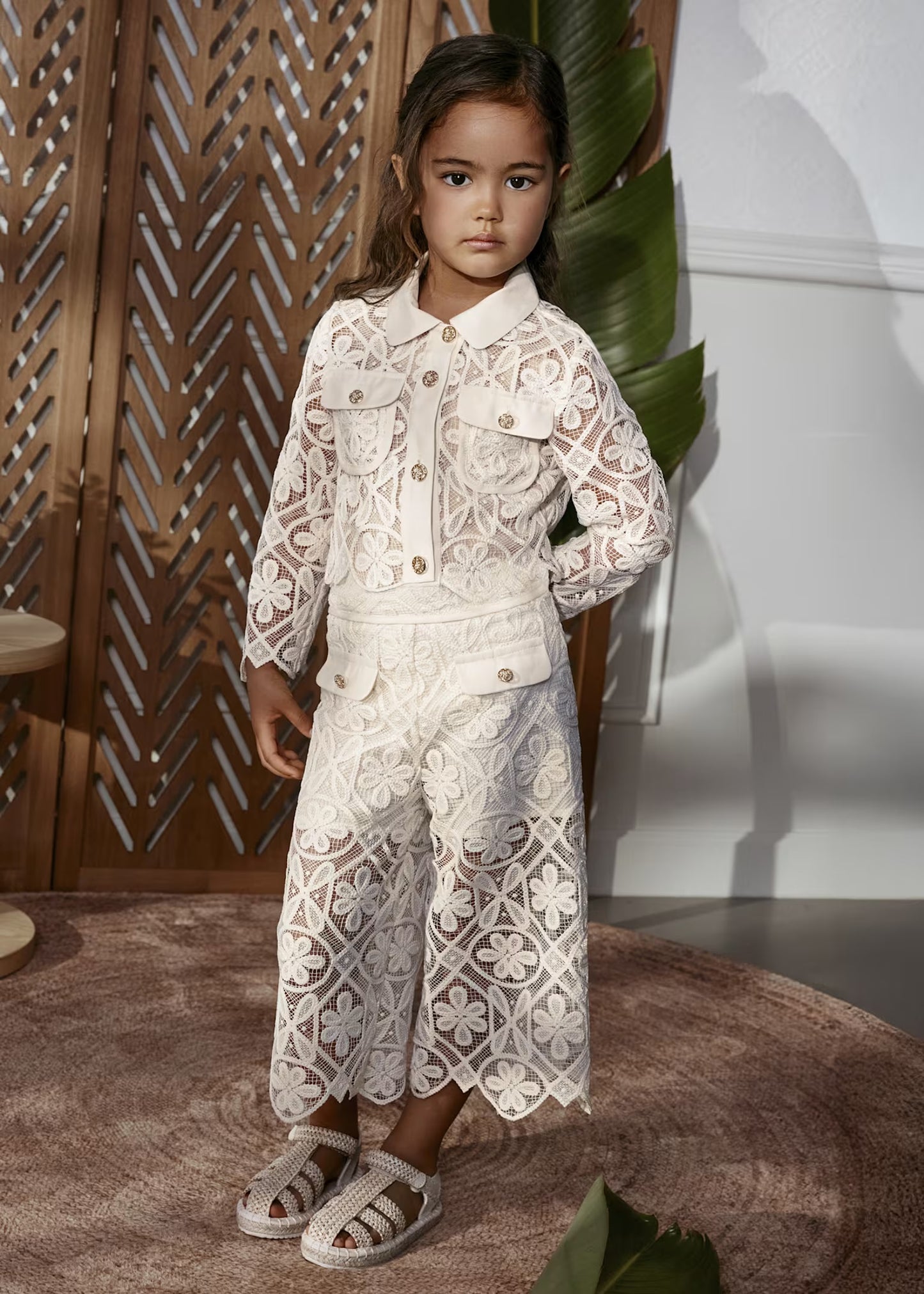 Abel & Lula Girl Guipure Culotte Pants Top & Blazer Set