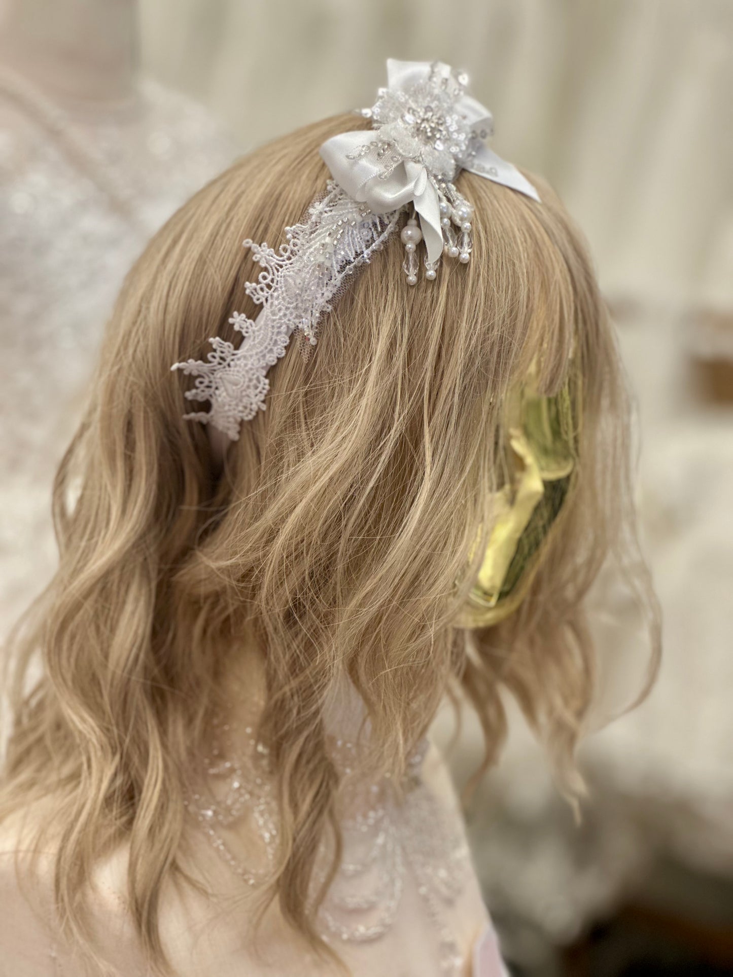 Satin Headband w/Satin Bow/Beads/Applique