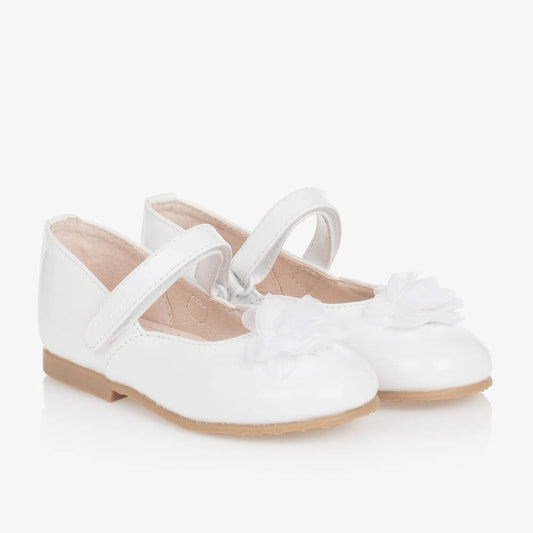 Mayoral Girls White Patent Flower Shoes