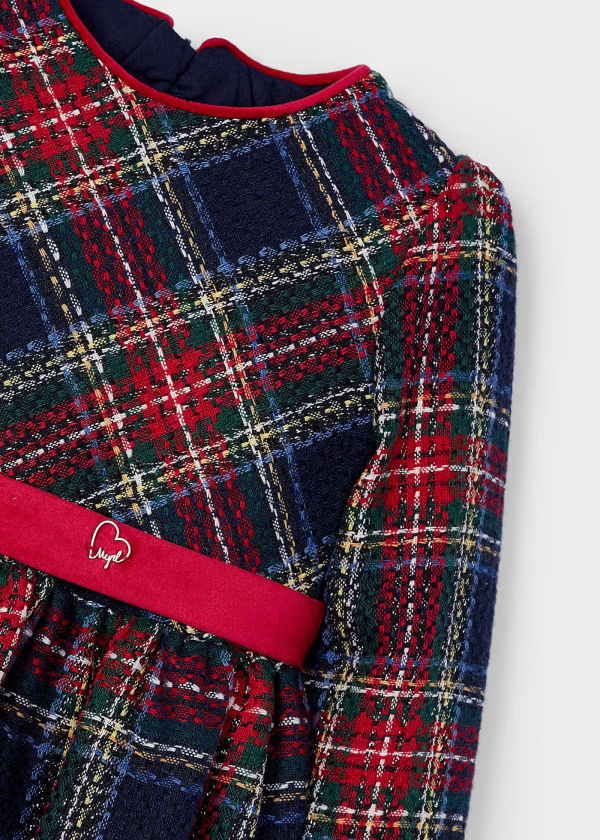 Mayoral Velvet Ribbon Plaid Dress