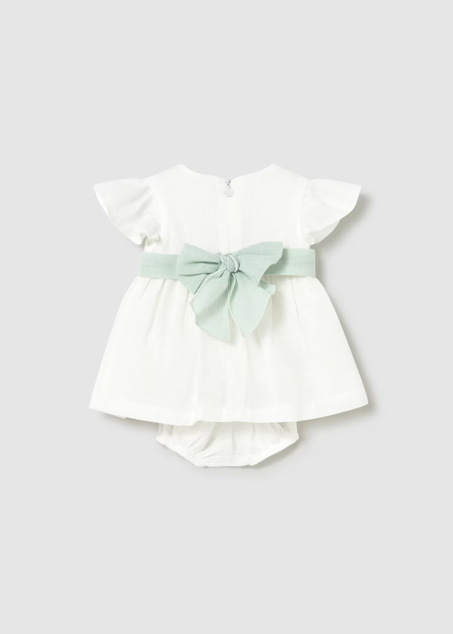 Mayoral Newborn Girl Dress with Floral Sash and Bloomers