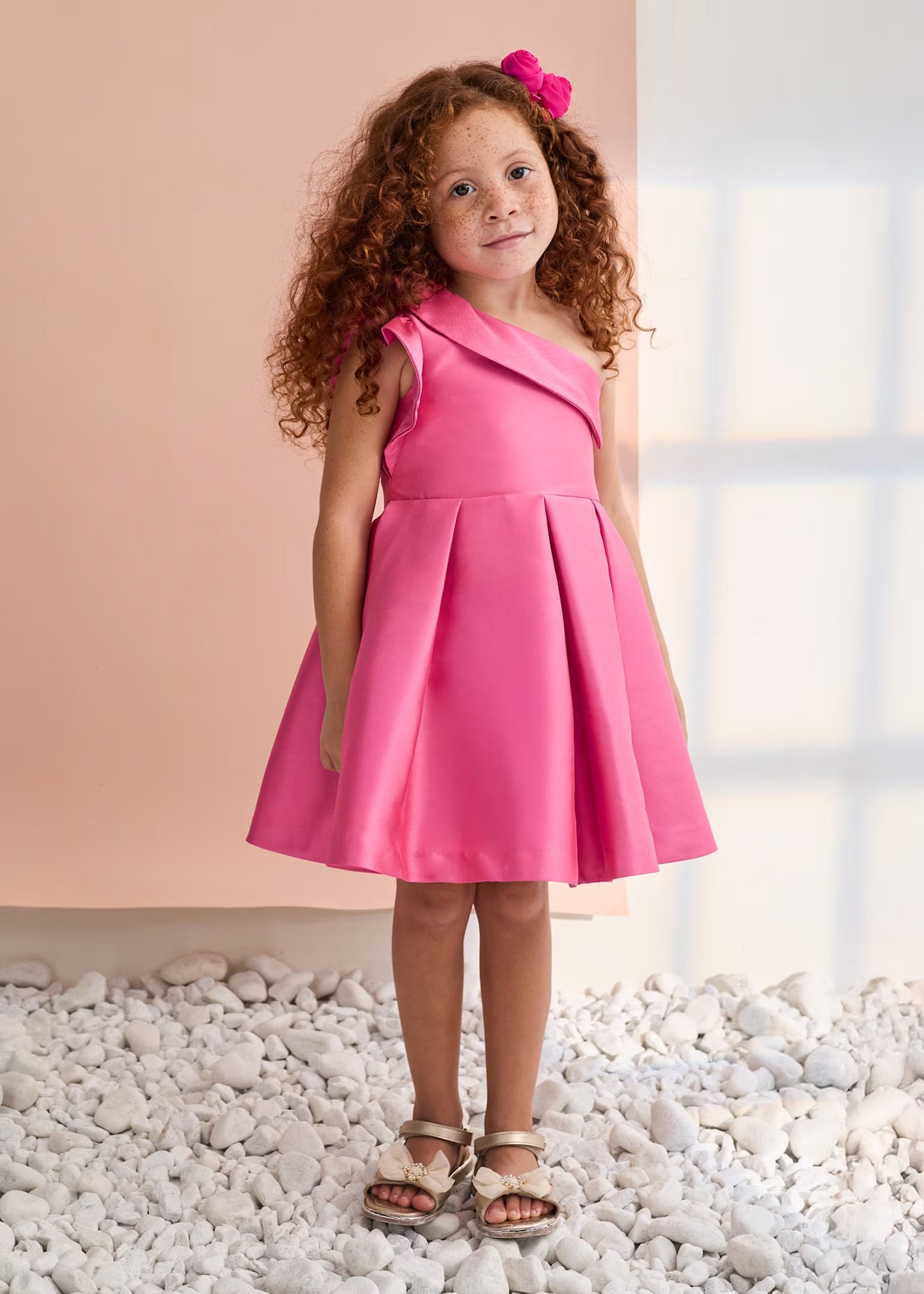 Abel & Lula Girl Asymmetric Mikado Silk Dress