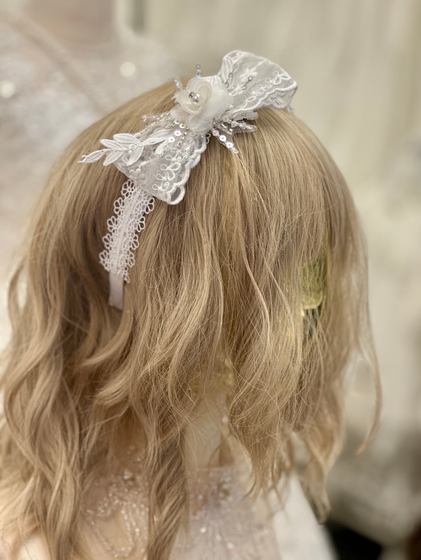Satin Headband w/Lace Bow/Applique