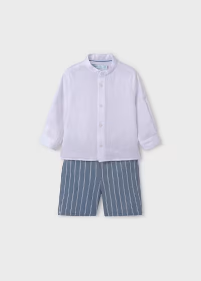 Abel & Lula Baby Set Of Striped Linen Shorts And Shirt