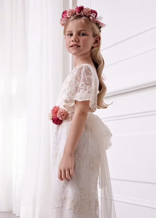 Abel & Lula Girls Embroidered Tulle Romper