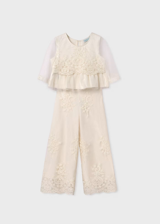 Abel & Lula Girls Tulle Jacquard Top And Trousers Set
