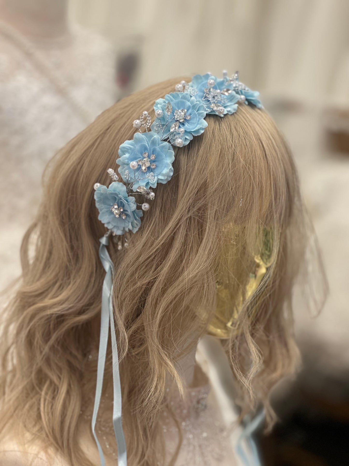 Silk Flower Headband with Rhinestones and Pearls