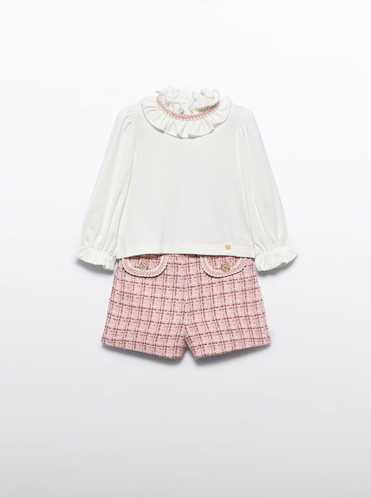 Abel & Lula Baby Girl Lurex Plaid Bermuda Shorts Set