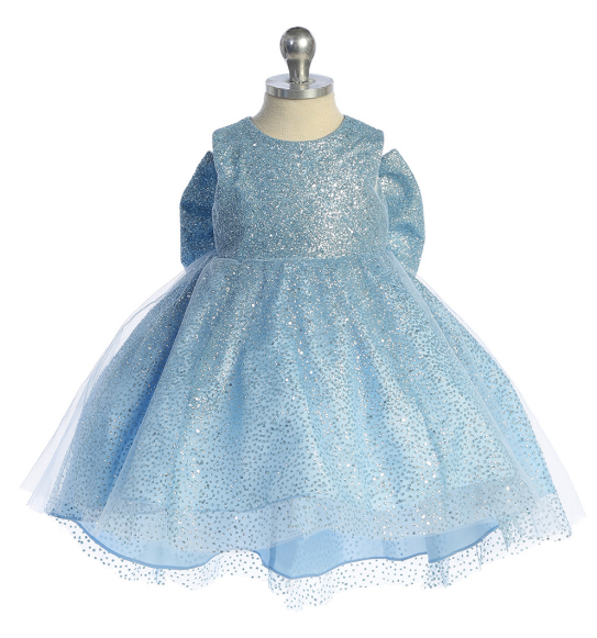 Infant Glitter Ball Gown with Train and Large Bow Accent