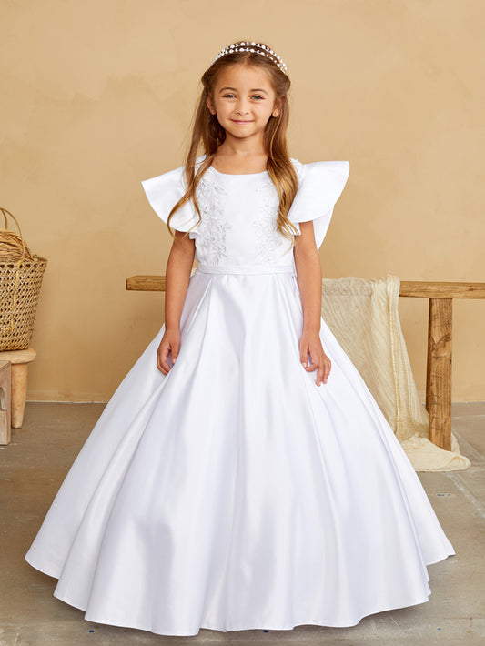 Girls Full length satin dress with butterfly Sleeves