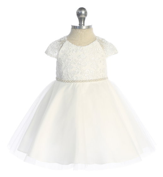 Girls Lace Bodice Dress w/cap sleeves and Rhinestone waist