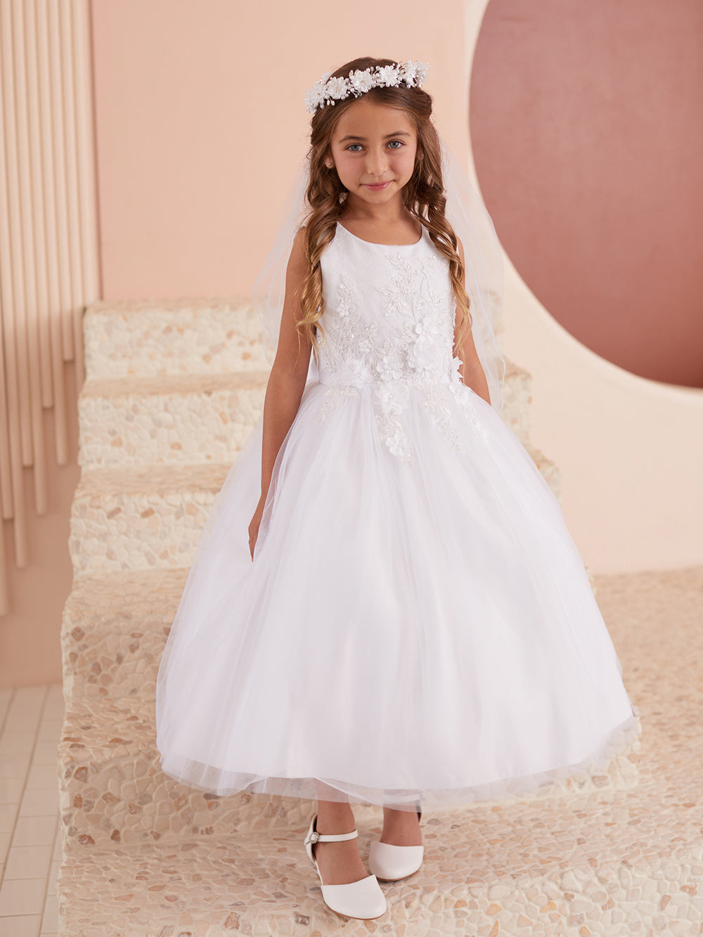 Girls 3D lace bodice Dress w/Flowers