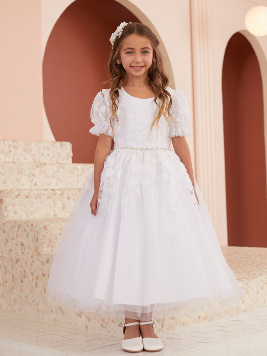 Girls Puff sleeve Dress with Key Hole Back